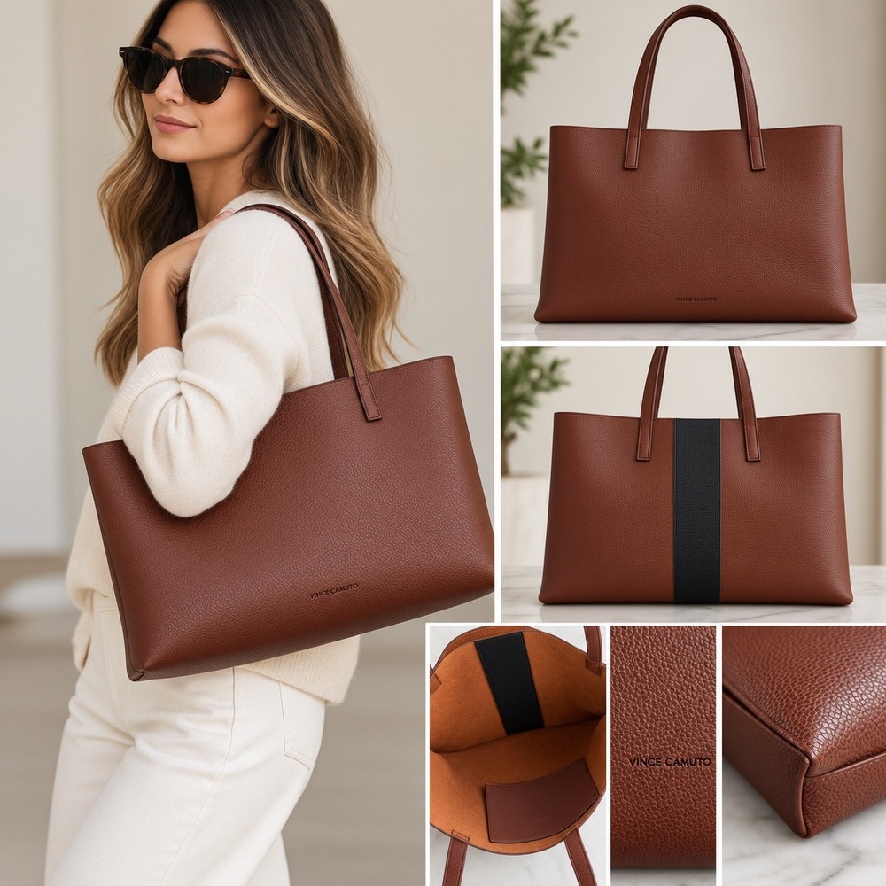 Vince Camuto x FabFitFun Luck Tote Bag Red Desert Pebbled Vegan Leather Brown